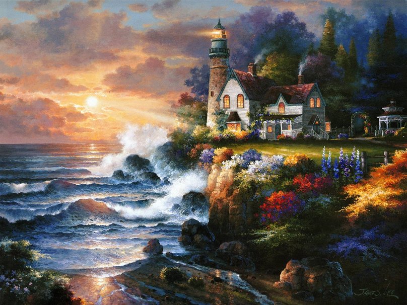 336036 sunset beacon painting p